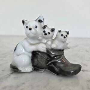 Vintage Cat with Kittens in a Shoe Boot Ceramic Figurine